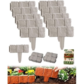 Imitation Stone Garden Fence, Stone-Look Lawn Edging Border for Flower Beds, Plastic Garden Retaining Edging Fence, Flexible Interlocking Landscape Edging, No Dig Decorative Lawn Border