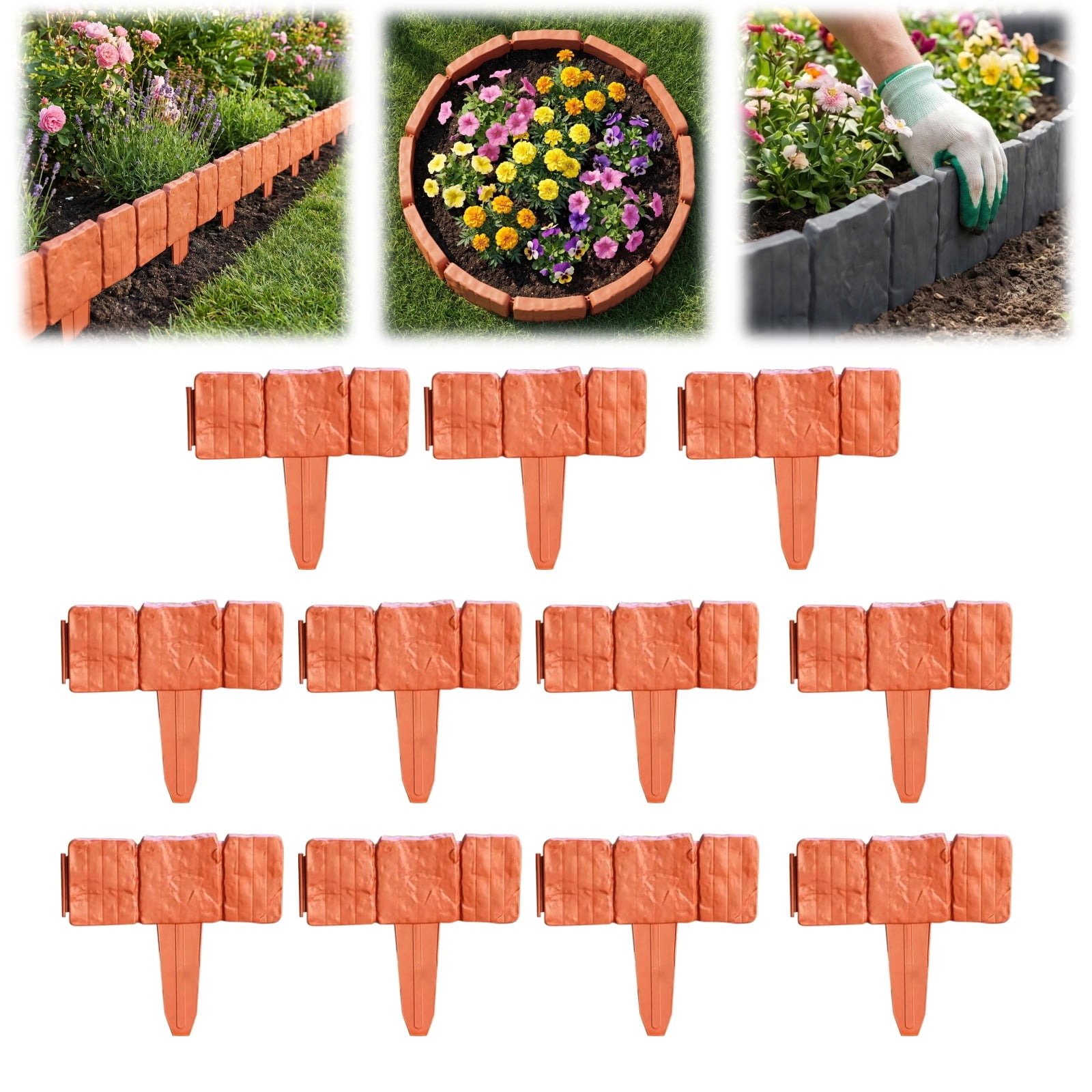 Imitation Stone Garden Fence, Stone-Look Lawn Edging Border for Flower Beds, Plastic Garden Retaining Edging Fence, Flexible Interlocking Landscape Edging, No Dig Decorative Lawn Border