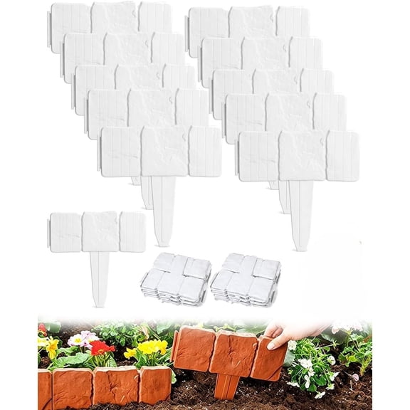Imitation Stone Garden Fence, Stone Look Lawn Edging Border for Flower Beds, Plastic Garden Retaining Edging, Flexible Interlocking Landscape Edging, Decorative Lawn Border