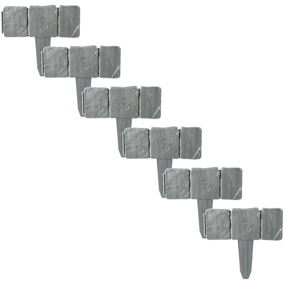 Plastic Retaining Edging for Yard and Garden Borders Featuring Grey Imitation Stone Cobbled Effect Fence Panels (Grey,10PCS)