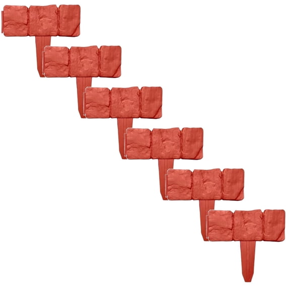 Outdoor Plastic Retaining Edging Border with Grey Cobbled Effect Imitation Stone for Garden Path and Yard Decor (Red,10PCS)