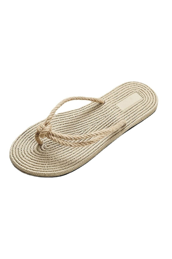Imitation Straw Espadrille Women's Sandals Floral Flat Beach Flat-heel Clip-on Women's Slippers