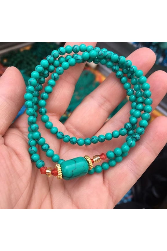 Imitation Turquoise Multi Layer Bracelet Necklace Convertible Jewelry Accessory for Women Beaded Wrap Design