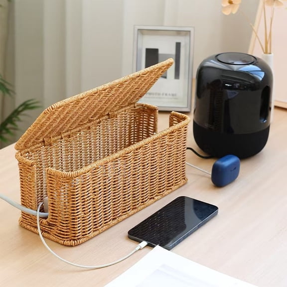 Imitation Vines Weaving Storage Box - Multi-Functional Washable Plastic Organizing Basket for Living Room, Bedroom, Office - 31x14x13cm, Reduces Cable Clutter, Portable & Durable Multicolor