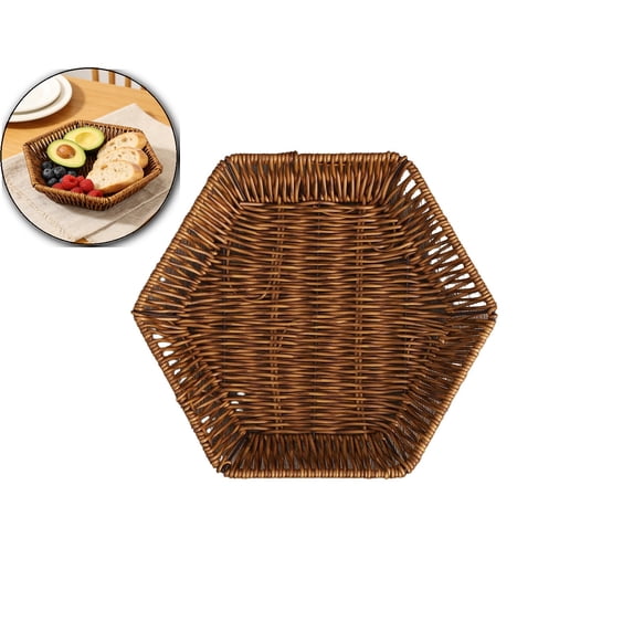 Imitation Wicker Bread Basket, Tabletop Food Serving Tray, Handwoven Storage Basket Bin for Fruit Vegetablesin Home Restaurant