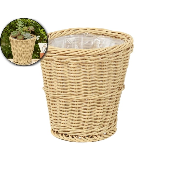 Imitation Willow Wicker Waste Basket, with Built-in Plastic Liner, Durable and Attractive Weave, Tapered Design, Compact, Easy to Clean
