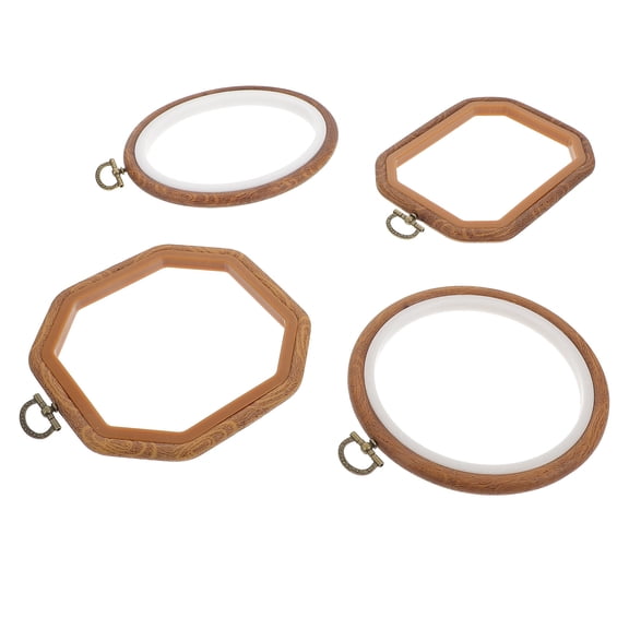 Imitation Wood Embroidery 4 Pcs Craft Hoops Cross Stitch Manual Circle Wreath Plastic