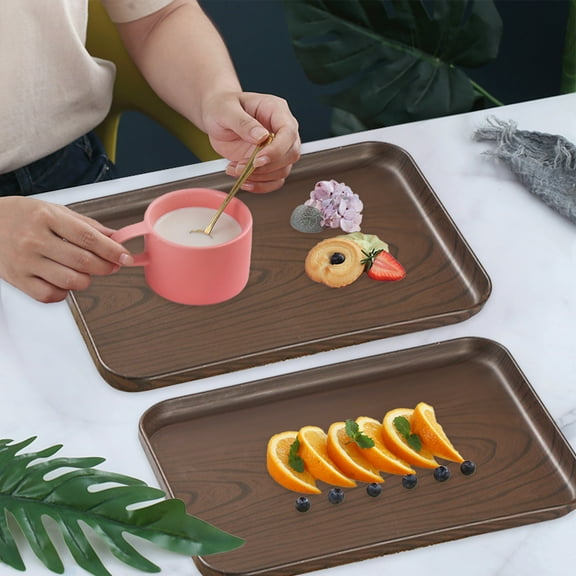 Imitation Wood Grain Rectangular Tray, PVC Fruit Dessert Serving Platter, Kitchen Food Tray for Parties Picnics, Household Tea Cup Snack Tray in Multiple Sizes