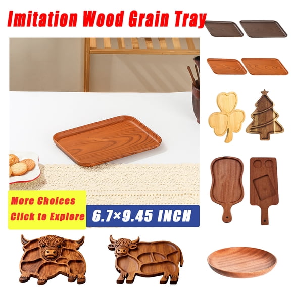 Imitation Wood Grain Tray,Decorative Imitation Wood Tray for Kitchen Counter,Eco-Friendly Imitation Wood Tray for Coffee,Tea,and Desserts,Rustic Tray for Serving Fruit,Snacks,and Home Decor,AKLJWH