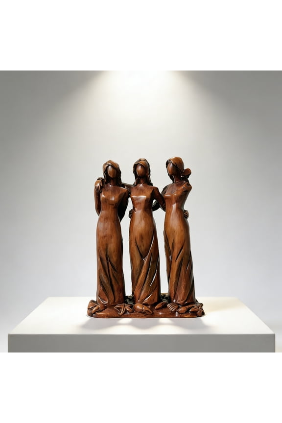 Imitation Wood-carved Resin Figurine Of Four Sisters, Heart-shaped Resin Crafts, Decorations For Home And Garden.