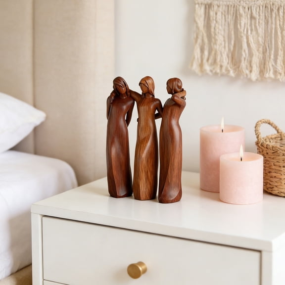 Imitation Wood-carved Resin Figurine Of Sisters, Heart-shaped Resin Crafts, Decorations For Home And Garden.