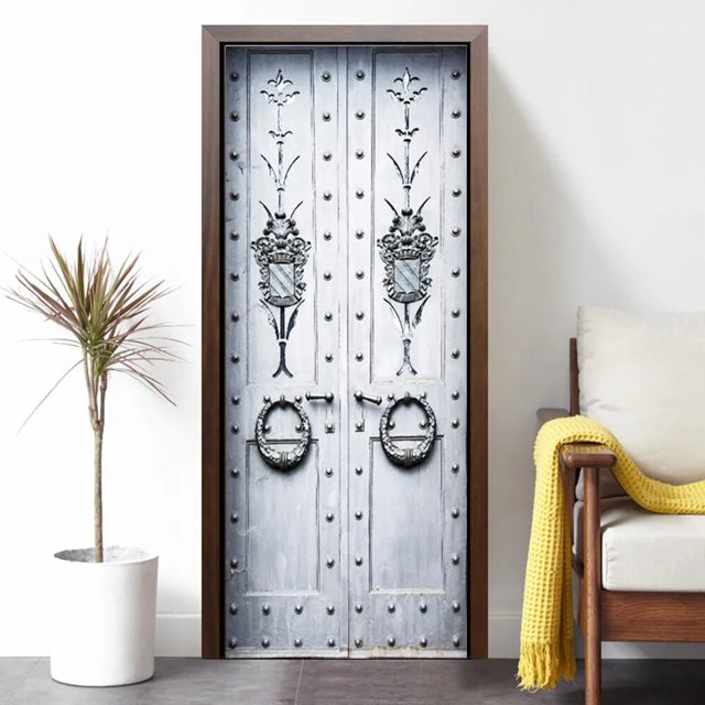 Imitation Wooden Door Modern Lines Door Sticker Abstract Art Mural