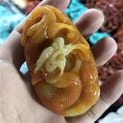 Imitation Yellow Jade Dragon Figurine Handheld Carved Stone Amulet Feng Shui Ornament for Protection or Gift Display
