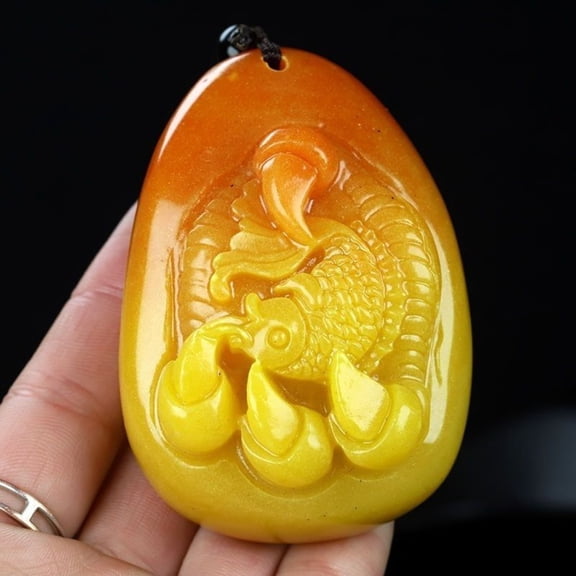 Imitation Yellow Jade Figurine Grasping Wealth Symbol Handheld Carved Amulet Feng Shui Decor for Home Office or Gift