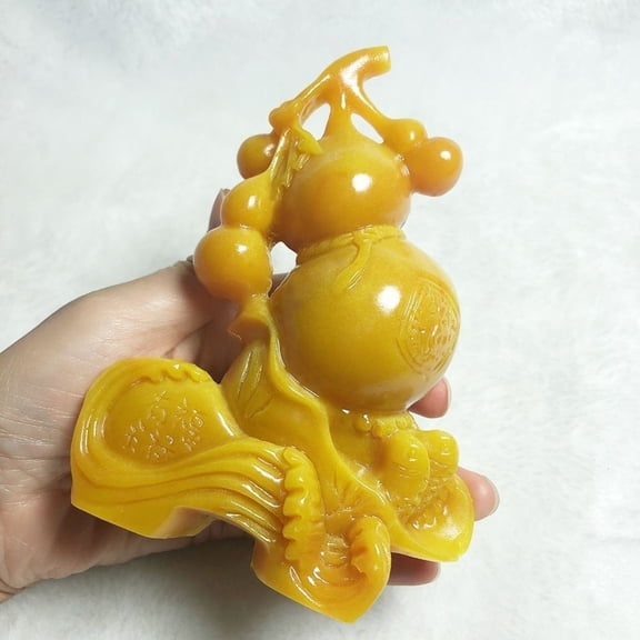 Imitation Yellow Jade Gourd Figurine Fu Lu Symbol Ornament Blessing Decor Traditional Gift