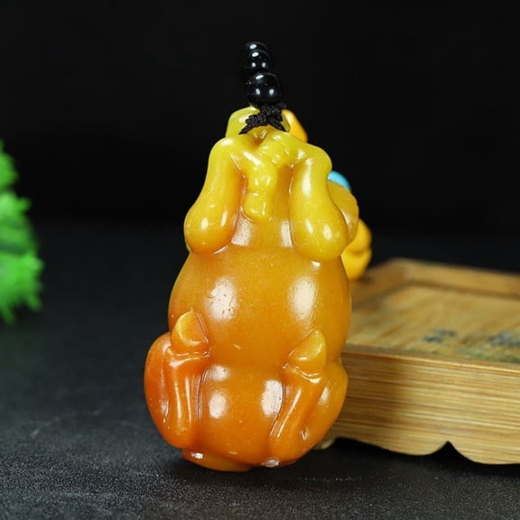 Imitation Yellow Jade Ox Figurine Handheld Carved Stone Amulet Chinese Zodiac Ornament for Protection or Gift Collection
