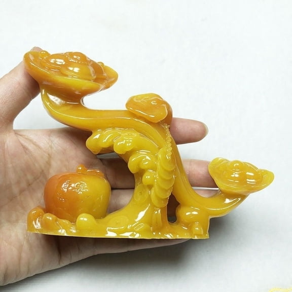 Imitation Yellow Jade Ruyi Figurine Feng Shui Peace Ornament Decorative Home Display Housewarming Gift for Good Fortune