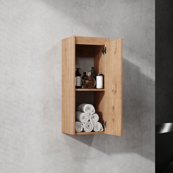 Imitative Oak Side Unit - Soft Doors & Easy Assembly - Wall Mounted Bathroom - Essentials Storage