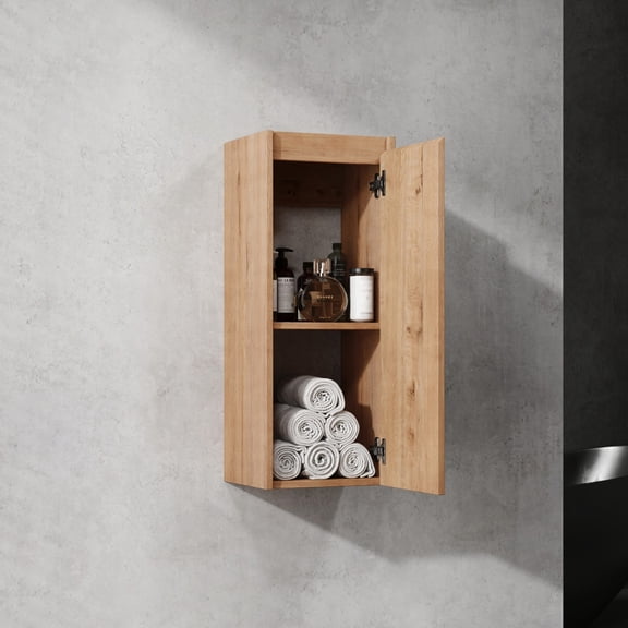 Imitative Oak Side Unit - Soft Doors & Easy Assembly - Wall Mounted Bathroom - Essentials Storage