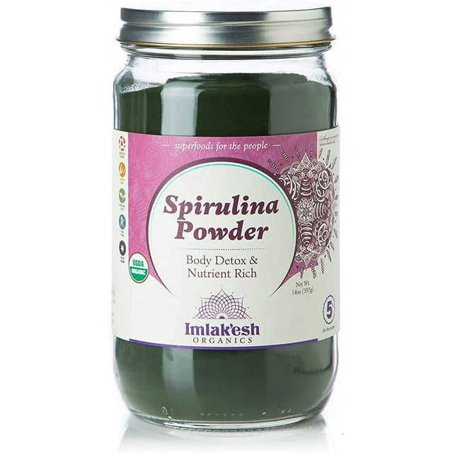 Imlak'esh Organics, Spirulina Powder (14Ounce Glass Jar), BlueGreen