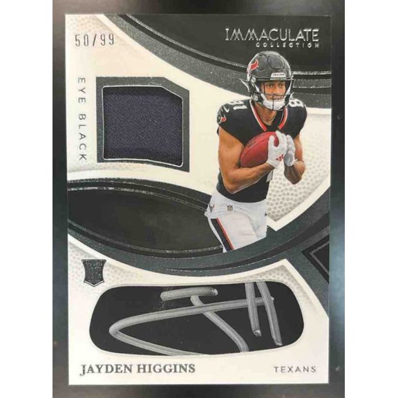 Panini Immaculate Collection Jayden Higgins Auto #20 Houston Texans Immaculate Rookie Eye Black Jersey Football Card