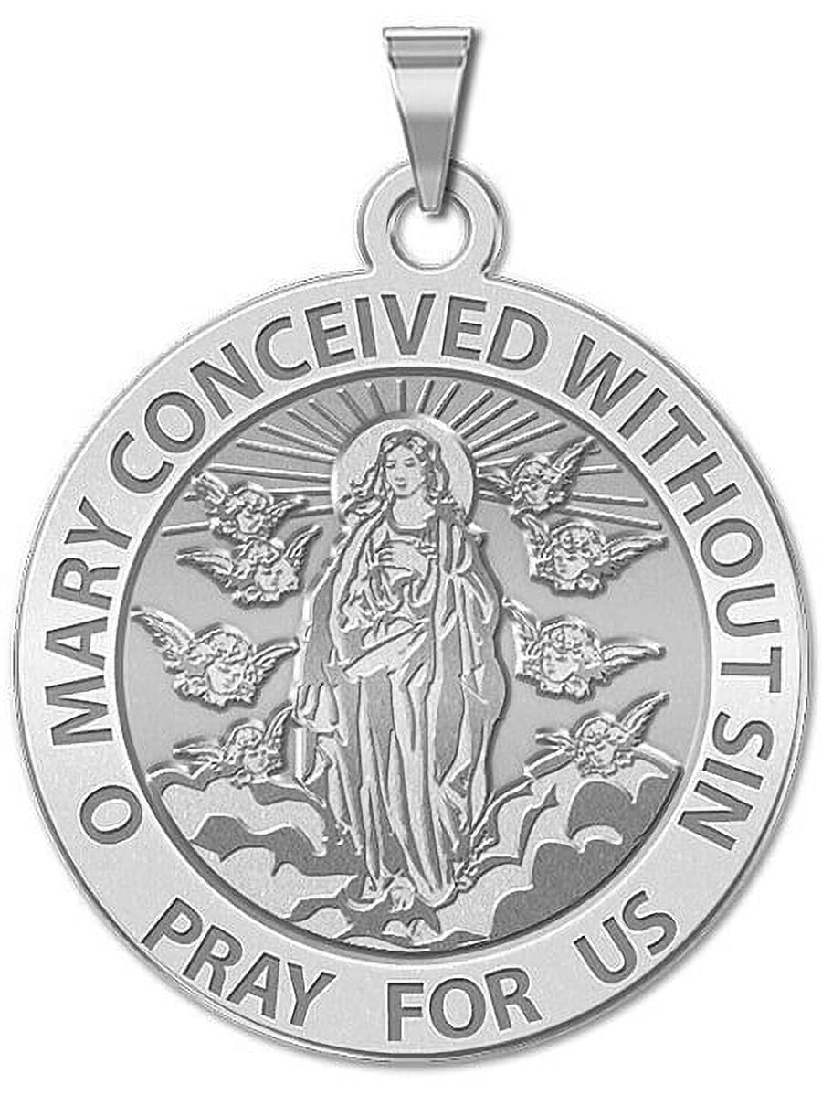Immaculate Conception Religious Medal 1 inch Size of a Quarter Solid 14K White Gold