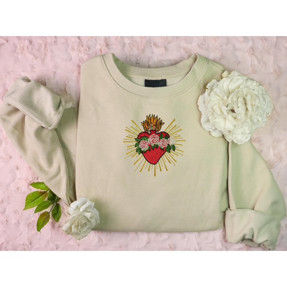 Immaculate Heart Embroidered Crewneck Sweatshirt, Sacred Heart, Catholic Christian Embroidery, Unique Catholic Gift