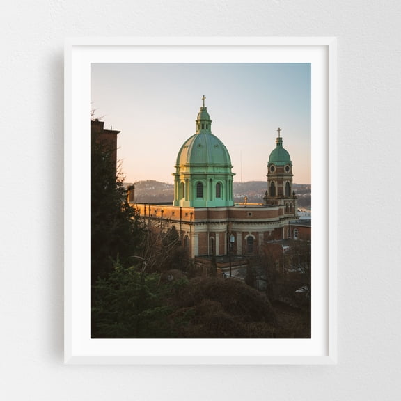 Immaculate Heart of Mary Church, Polish Hill - Pittsburgh Pennsylvania Photography Architecture City Vintage Sunset Scenic Travel Poster White Framed Wall Art Print 8 x 10 inches