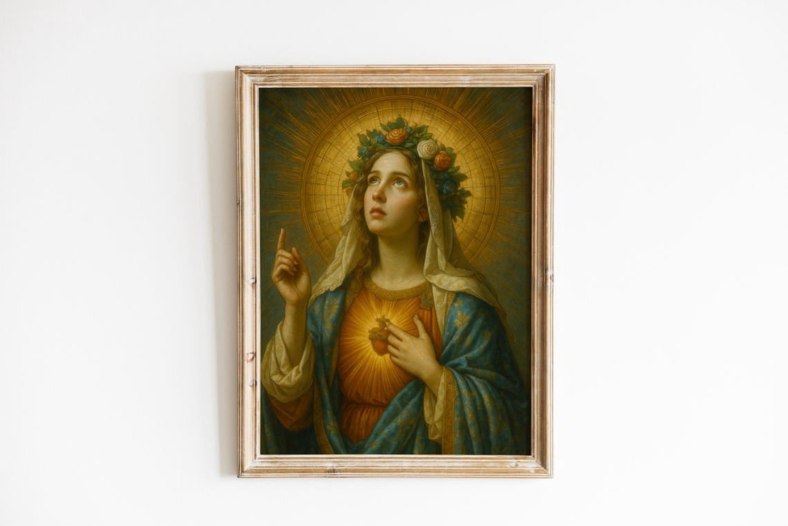 Immaculate Heart Of Mary Portrait Christian Art Home Decor, Unframed ...