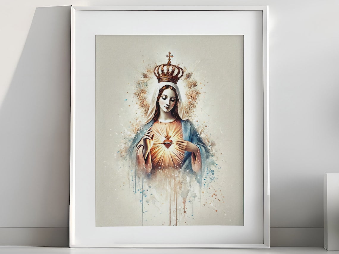Immaculate Heart Of Mary Watercolor Painting: Catholic Art Digital ...