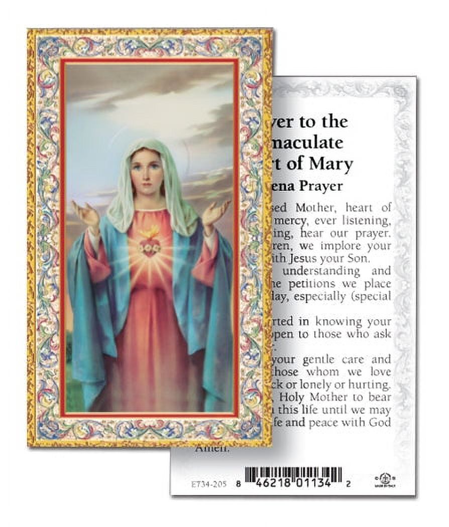 Immaculate Heart of Mary Gold-Stamped Catholic Prayer Holy Card with ...