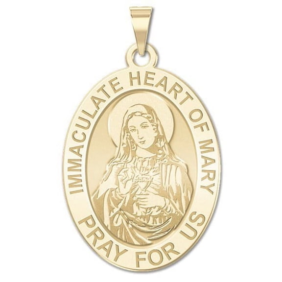 Immaculate Heart of Mary Oval Religious Medal Color - 3/4 Inch X 1 Inch - Sterling Silver