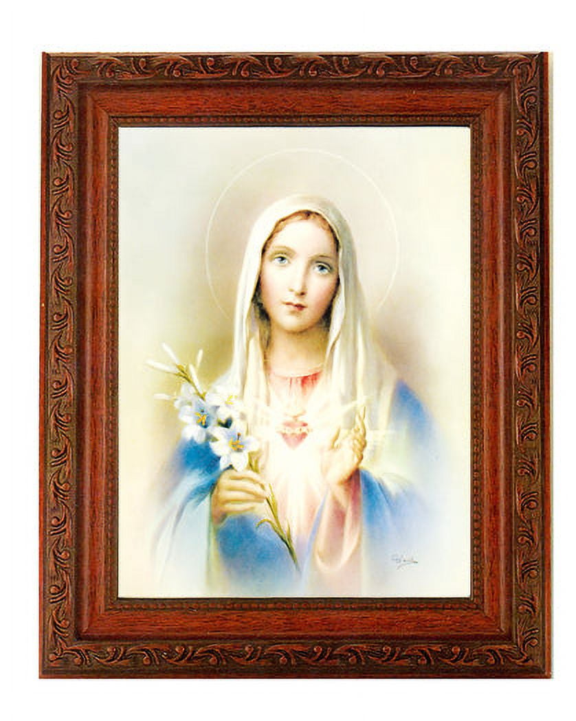 Immaculate Heart Of Mary Picture Framed Wall Art Decor Large Antiqued