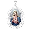 thumbnail image 1 of Immaculate Heart of Mary Scalloped Oval Color Religious Medal  2/3 X 3/4 Inch Size of Nickel, Solid 14K White Gold, 1 of 1