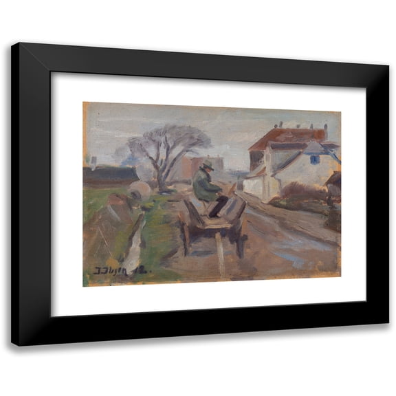 Immanuel Ibsen 14x11 Black Modern Framed Museum Art Print Titled - The Painter Olund Hansen Sitting in a Wagon Painting (1912)