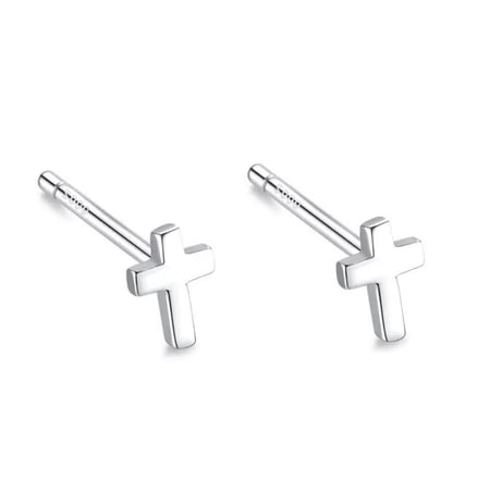 Immemorialm Sterling 925 Silver Cross Stud Earrings, Minimalist Pierced Ear Jewelry with Gift Box