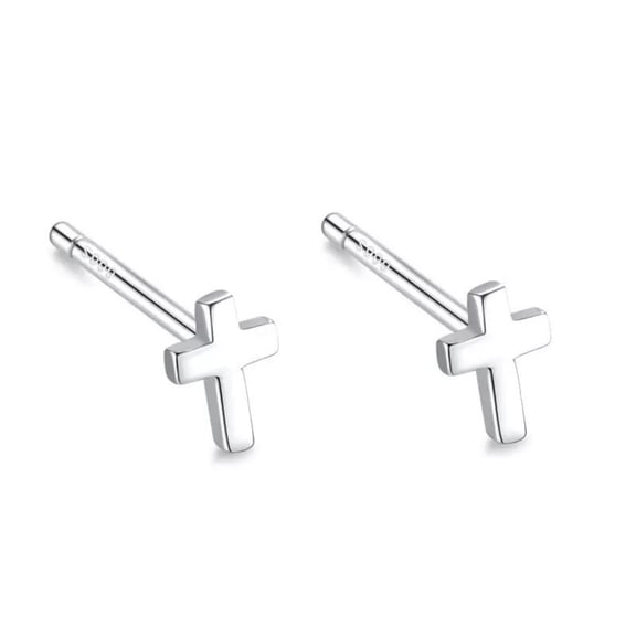 Immemorialm Sterling 925 Silver Cross Stud Earrings, Minimalist Pierced Ear Jewelry with Gift Box