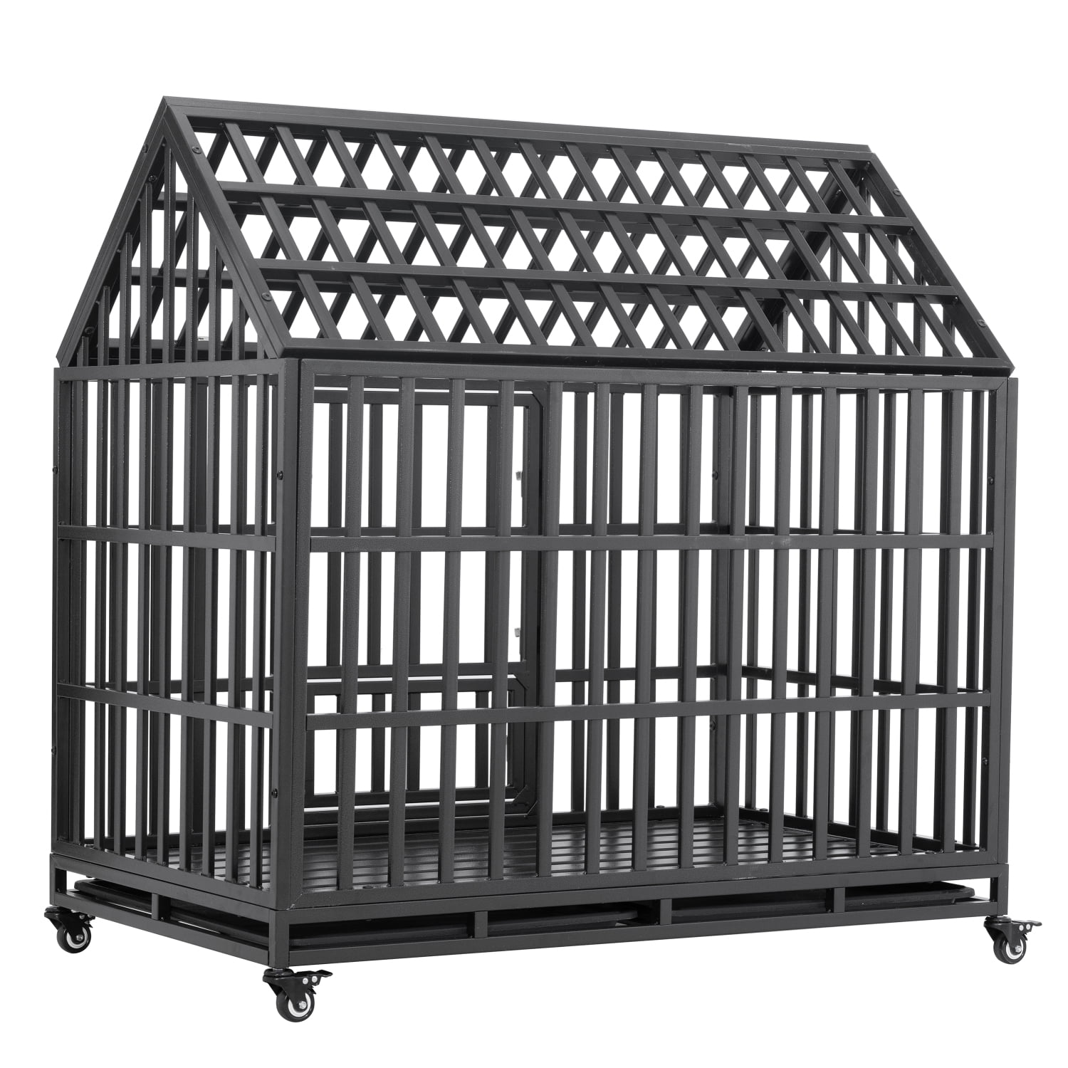 Extra Large Black Heavy Duty Dog Cage with Roof