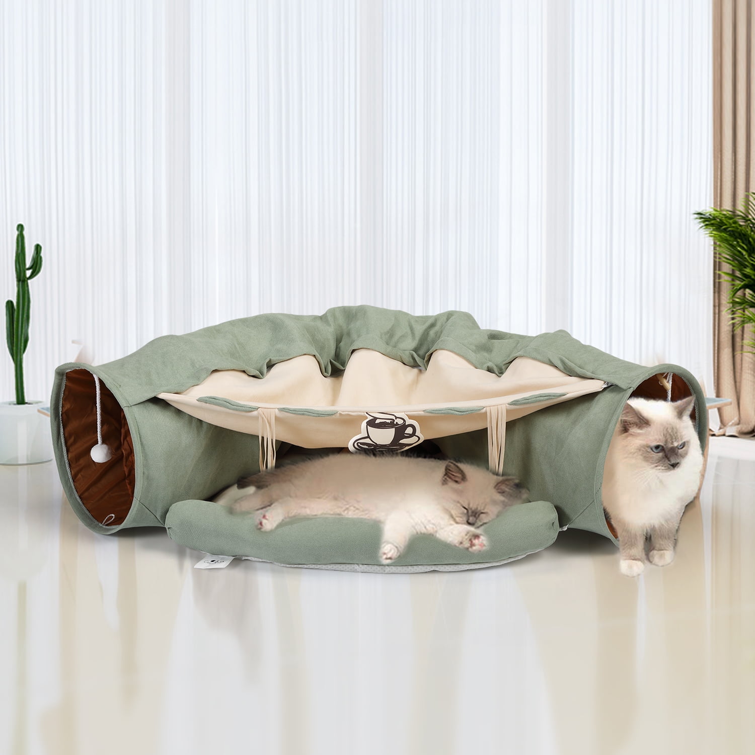Immere Cat Tunnel Bed With 6 Bonus Toys Collapsible Washable Photo Inspiration