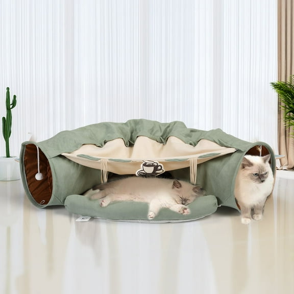 Immere Cat Tunnel Bed with 6 Bonus Toys- Collapsible & Washable cat tube. Cat Bed Tunnel - Cat Hideaway- Cat Hideout - Multi Cat Bed - Enclosed cat bed - Tunnel cat bed -Cat tunnel sofa