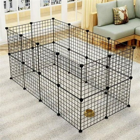 Immere Pet Playpen, Small Animal Cage Indoor Portable Metal Wire Yard Fence for Small Animals, Guinea Pigs, Rabbits Kennel Crate Fence Tent Black 24pcs (And 8pcs For Free)