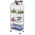thumbnail image 1 of Immere Rolling Storage Cart, 4-Tier Bathroom Organizer Utility Cart Laundry Room Organization Mobile Shelving Unit with Towel Rack, Lockable Wheel, Hooks & Cup for Kitchen Bedroom Office, White, 1 of 8