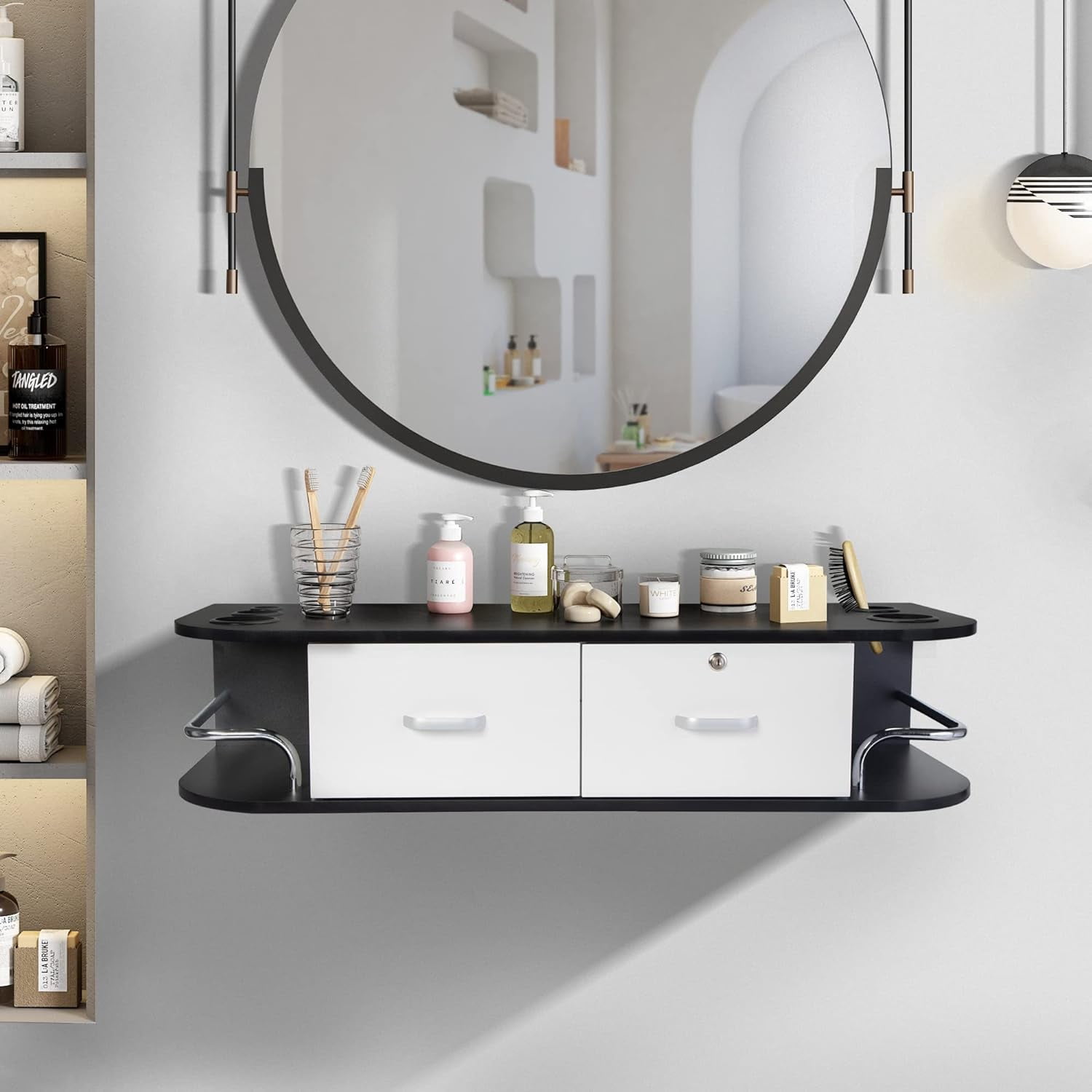 Immere Wall Mount Salon Station,Modern Styling Station with 2 Drawers ...