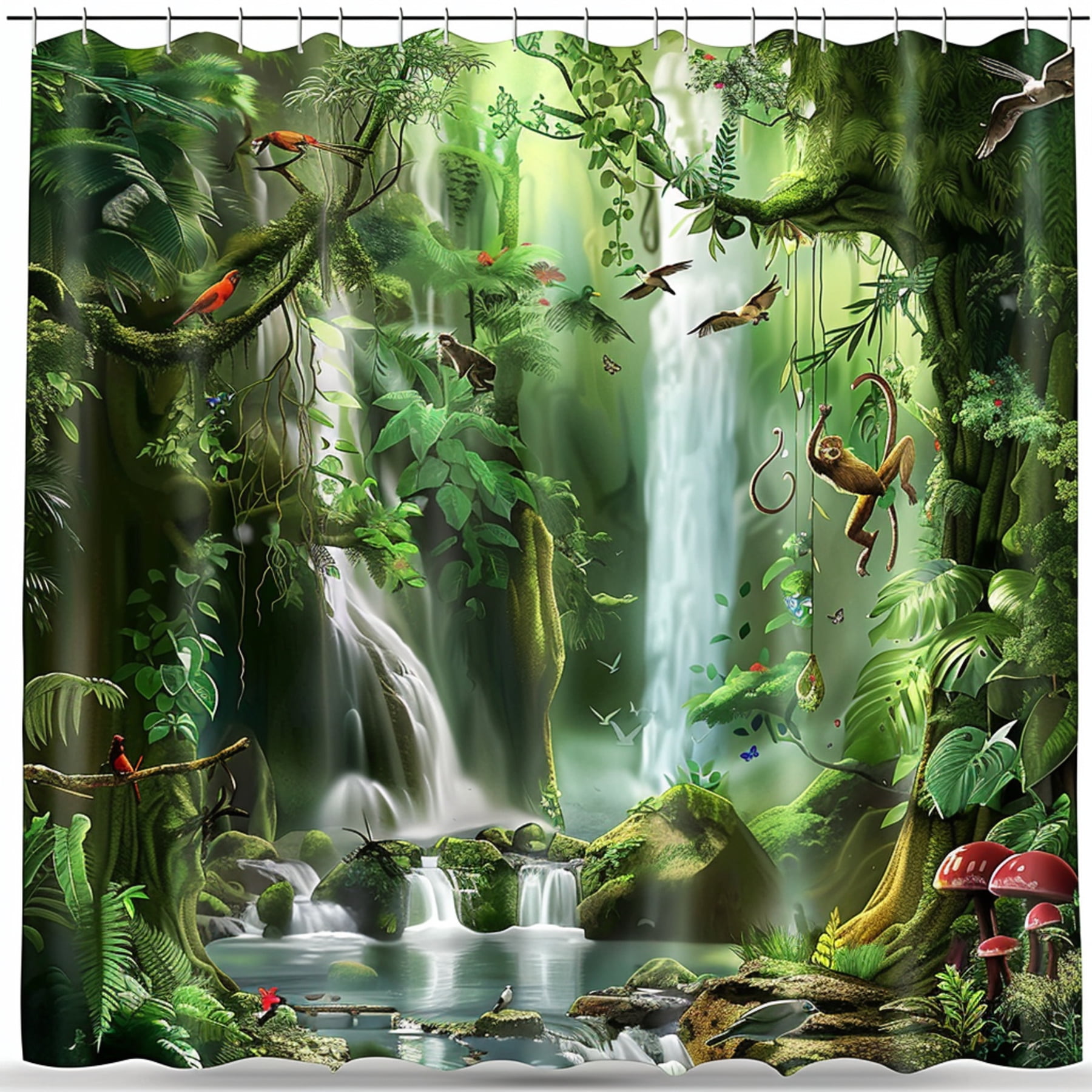 Immerse in Nature Jungle Waterfall Shower Curtain with Hyper Realistic