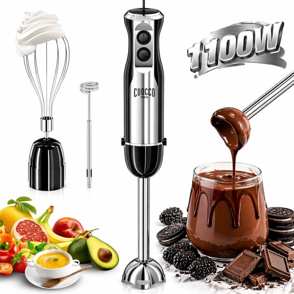 Immersion Blender, 1100W Immersion Blender Handheld with 21 Speeds & Turbo Boost – 3-in-1 Hand Blender for Purees, Baby Food, Milkshakes, Soups & Smoothies