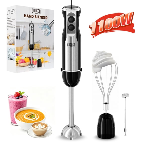 Immersion Blender, 1100W Immersion Blender Handheld with 21 Speeds & Turbo Boost – 3-in-1 Hand Blender for Purees, Baby Food, Milkshakes, Soups & Smoothies