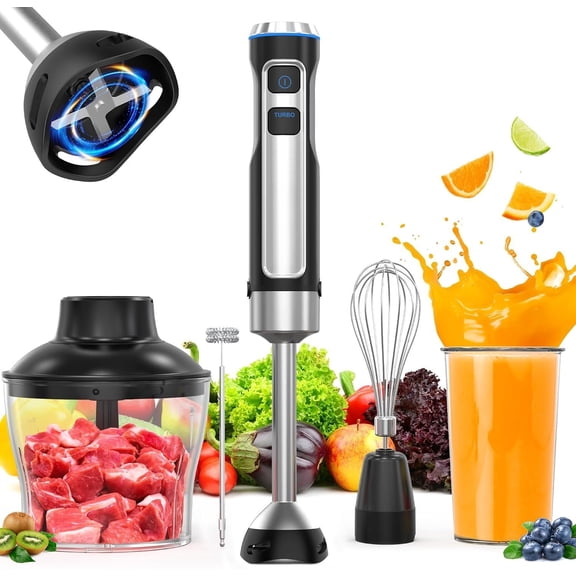 Immersion Blender 5 in 1 Hand Blender, Electric Blenders Max 1000W Heavy Duty , 21 Speed & Turbo Mode Handheld Blender, Milk Frother, Egg Whisk, 800ml Beaker, 600ml  Stainless Steel