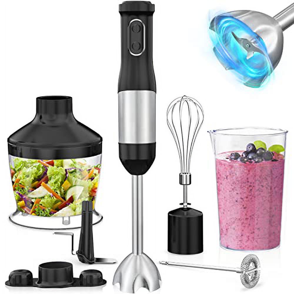 Immersion Blender 7 in 1, 800W Powerful Hand Blender 20-Speed with Ice  Crush Blade, Bracket, Egg Whisk, Milk Frother, 500ML Chopper, 600ML  Beaker,for Smoothie,Baby Food,Soup,Icecream,Puree