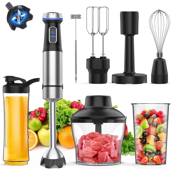 Immersion Blender 8 in 1 Hand Blender Max 1000W Heavy Duty , 16 Speed Mode Handheld Blenders Immersion Stainless Steel Sitck Blender Includes 8 Total Pieces