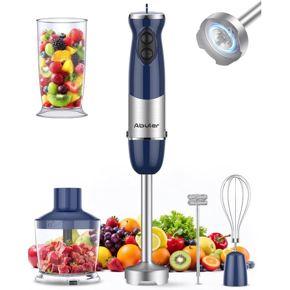 Immersion Blender Handheld 1000W 5 in 1 Corded Stick Hand Blender Kitchen with 12 Speed, BPA-Free, Mixing Beaker, Chopper, Whisk, Milk Frother, Perfect Emulsifier for Soup, Baby Food, Sauce, Puree